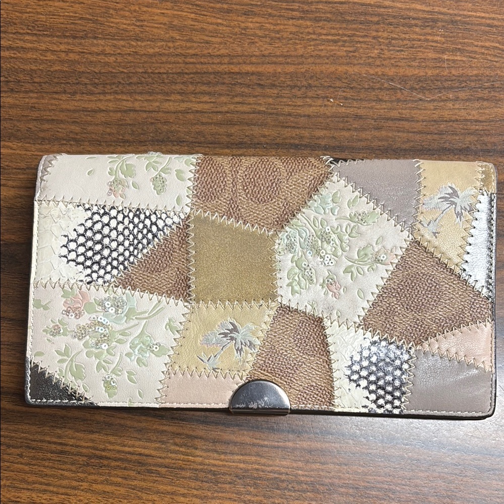 Coach Patchwork Wallet - Cream, Brown, Tan, Silver
